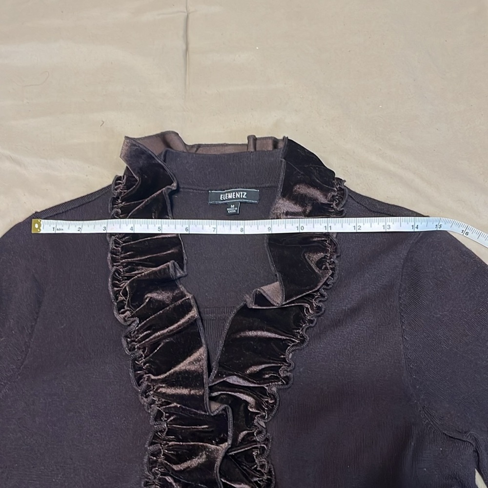 Elementz Women’s evening jacket with built-in top and velvet frill brown size M - Picture 7 of 12